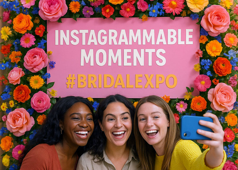 people-taking-selfies-in-front-of-a-banner-with-a-branded-backdrop-and-hashtag